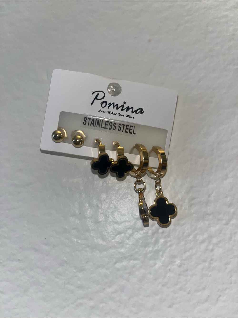Gold and Black Clover Drop & Hoop Earring Set